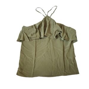 Chaser Tank Top Womens Medium Olive Green Ruffle Halter‎ Neck Cami Boho Casual